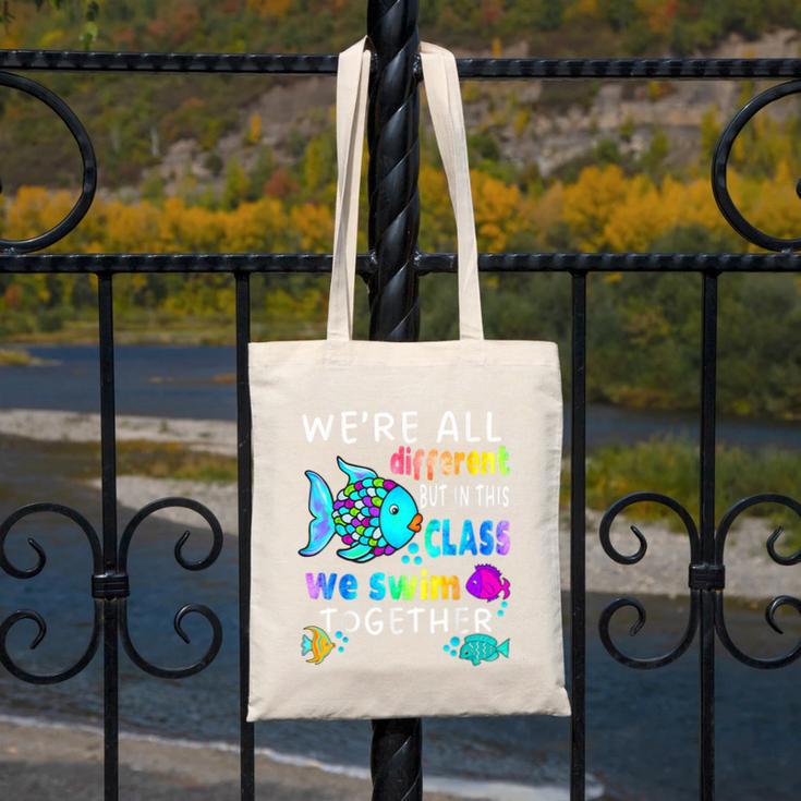 We'Re All Different But We Swim Together Elementary Teacher Canvas Tote Bag, funny design We'Re All Different But We Swim Together Elementary Teacher Canvas Tote Bag, funny design