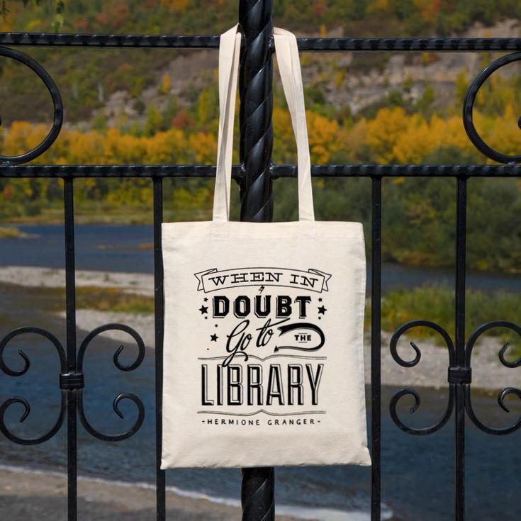 When In Doubt Go To The Library Teacher Vintage Book Lovers Canvas Tote Bag, funny design
