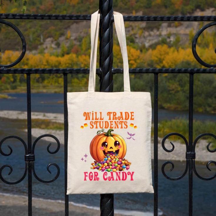 Will Trade Students For Candy Teacher Cute Halloween Pumpkin Canvas Tote Bag, funny design Will Trade Students For Candy Teacher Cute Halloween Pumpkin Canvas Tote Bag, funny design