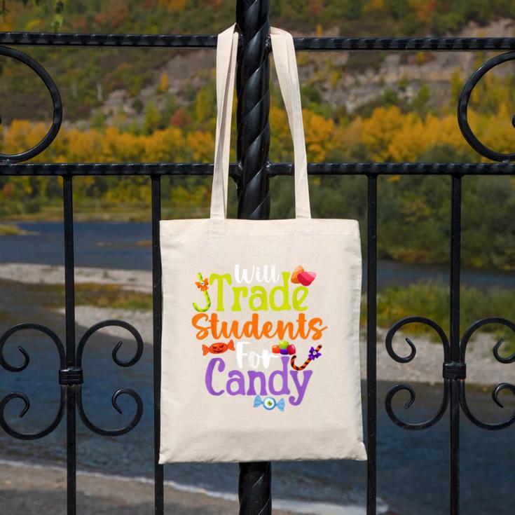 Will Trade Students For Candy Teacher Halloween Costume Canvas Tote Bag, funny design