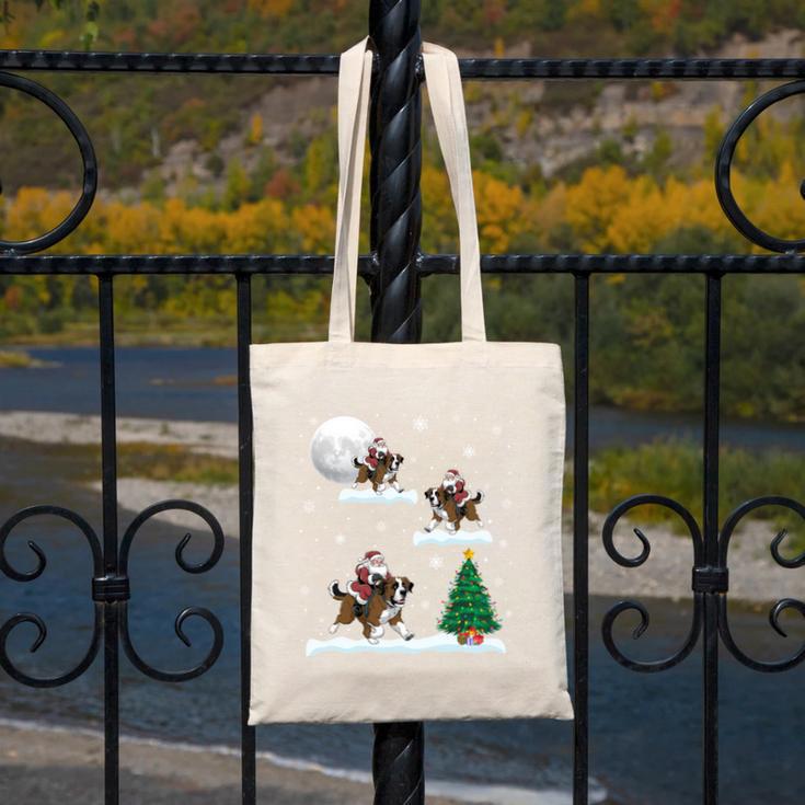 Xmas Lighting Tree Santa Riding Boston Terrier Christmas Canvas Tote Bag, Boston Terrier Christmas Gifts, Boston Terrier Riding Gifts, funny design