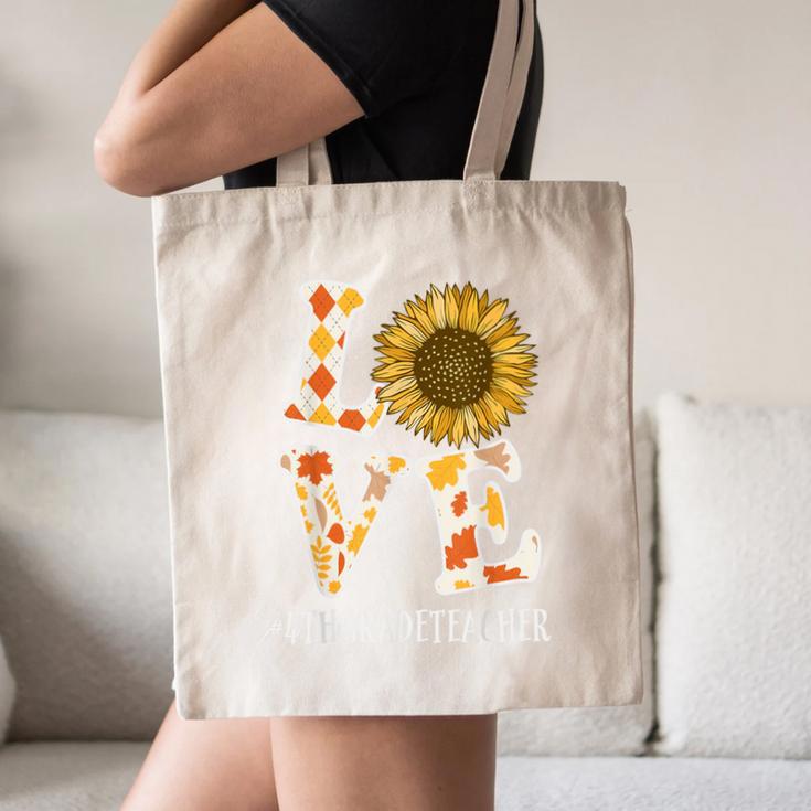 4th Grade Teacher Love Autumn Fall Sunflower Appreciation Canvas Tote Bag, novelty gifts, funny gifts