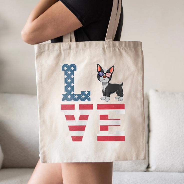 4th Of July Decor Patriotic LOVE Boston Terrier USA Flag Canvas Tote Bag, novelty gifts, funny gifts