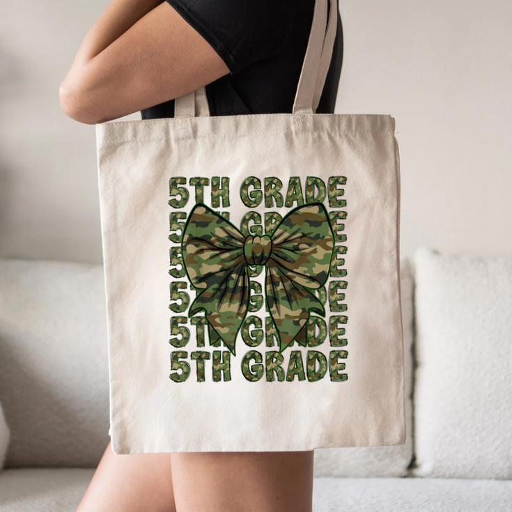5th Grade Teacher Student Camo Bow Back To School Canvas Tote Bag, novelty gifts, funny gifts