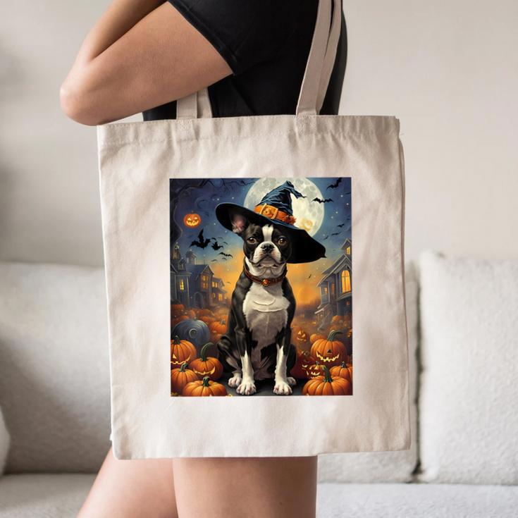 Aesthetic Halloween Boston Terrier Dog Witch Pumpkin For Men Women Kids Canvas Tote Bag, novelty gifts, funny gifts