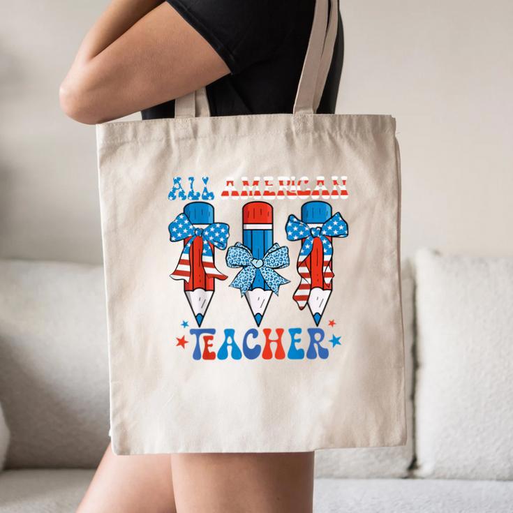 All American Teacher Pencil Coquette Bow USA Flag Teachers Canvas Tote Bag, novelty gifts, funny gifts All American Teacher Pencil Coquette Bow USA Flag Teachers Canvas Tote Bag, novelty gifts, funny gifts