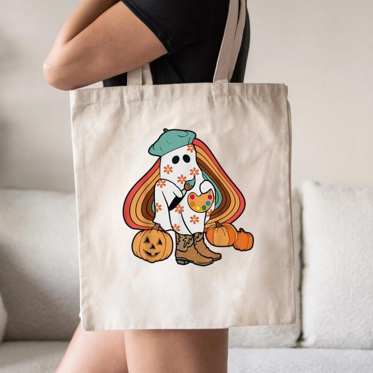 Art Teacher Painting Brushes Retro Pumpkin Ghost Artist Canvas Tote Bag, novelty gifts, funny gifts Art Teacher Painting Brushes Retro Pumpkin Ghost Artist Canvas Tote Bag, novelty gifts, funny gifts