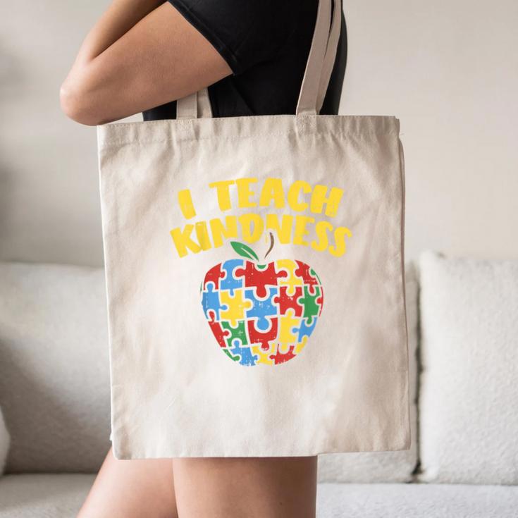 Autism Teacher Shirt I Teach Kindness Apple Puzzle Awareness Canvas Tote Bag, novelty gifts, funny gifts