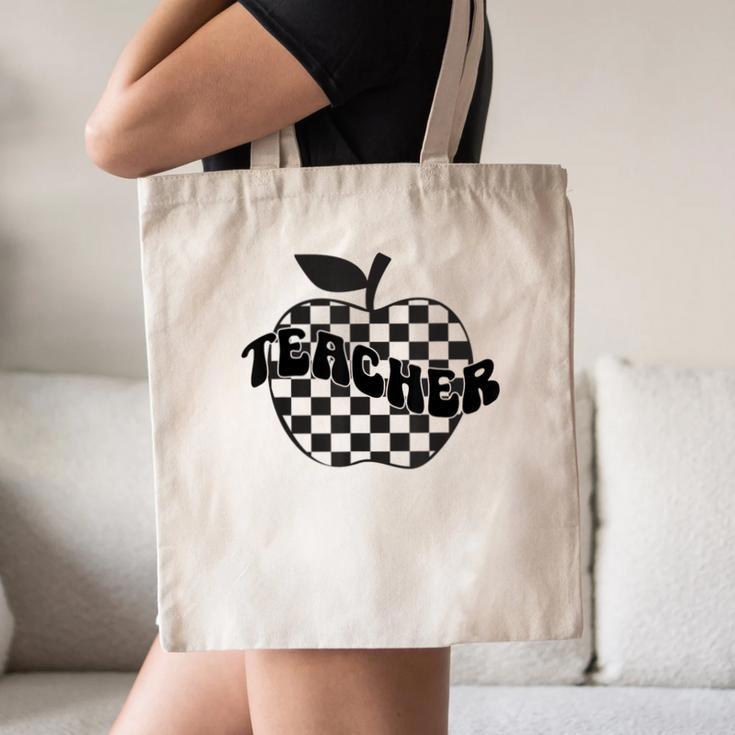 Back To School Checkered Apple Teacher Checkerboard Teacher For Men Women Girls Kids Canvas Tote Bag, novelty gifts, funny gifts