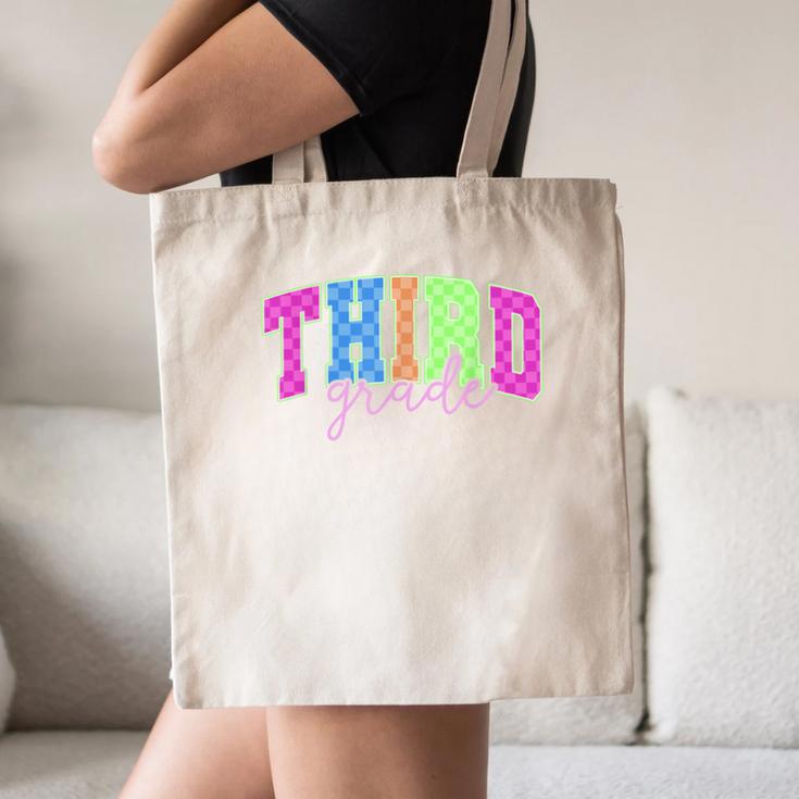 Back To School Neon Checkered Third Grade Colorful Teacher Canvas Tote Bag, novelty gifts, funny gifts Back To School Neon Checkered Third Grade Colorful Teacher Canvas Tote Bag, novelty gifts, funny gifts