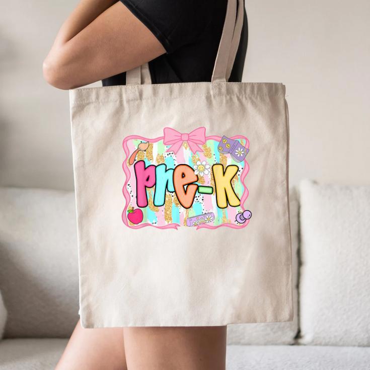 Back To School Pre-K Preppy Teacher Girl Canvas Tote Bag, novelty gifts, funny gifts