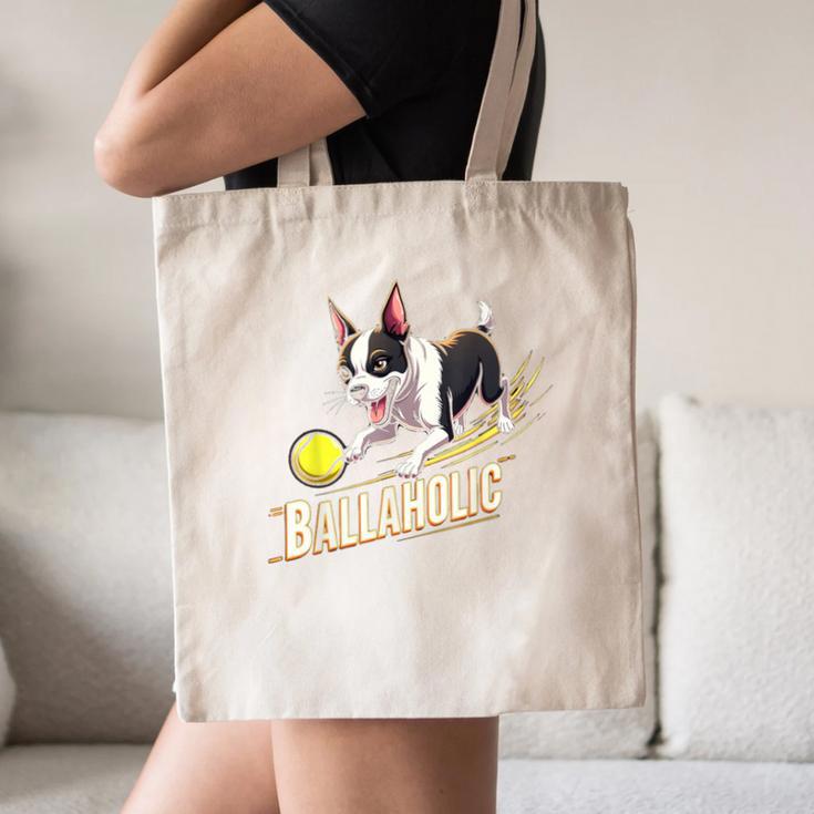Ballaholic Boston Terrier Dog Chasing Bostie Ball Canvas Tote Bag, novelty gifts, funny gifts