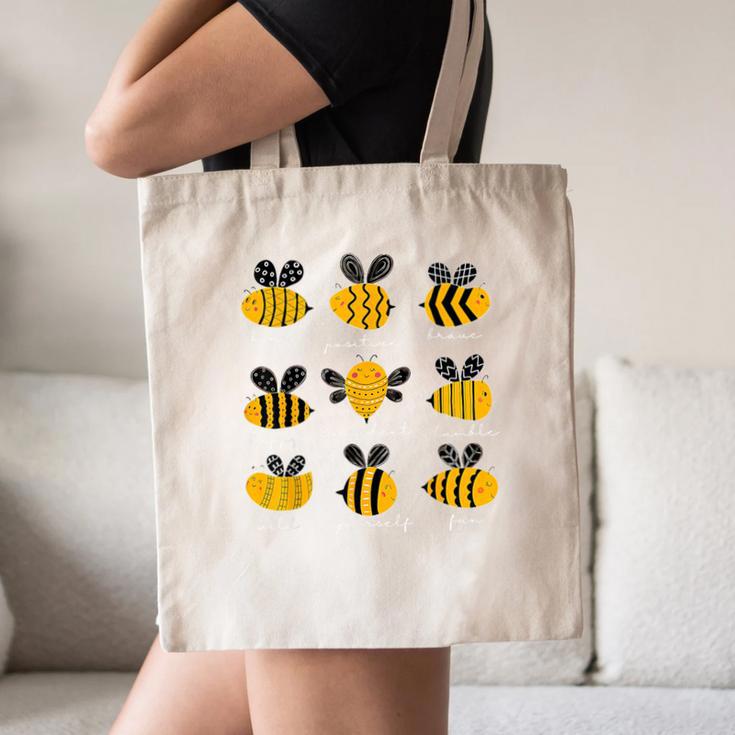 Bee Kind Positive Brave Happy Confident Humble Teacher Canvas Tote Bag, novelty gifts, funny gifts