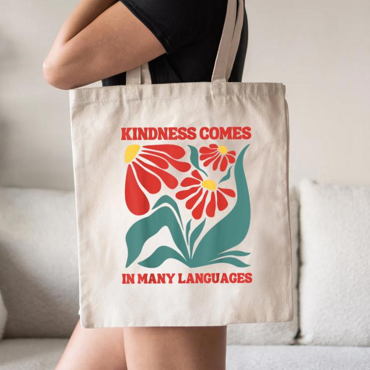 Boho Flower ESL Teacher Kindness Comes In Many Languages Canvas Tote Bag, novelty gifts, funny gifts