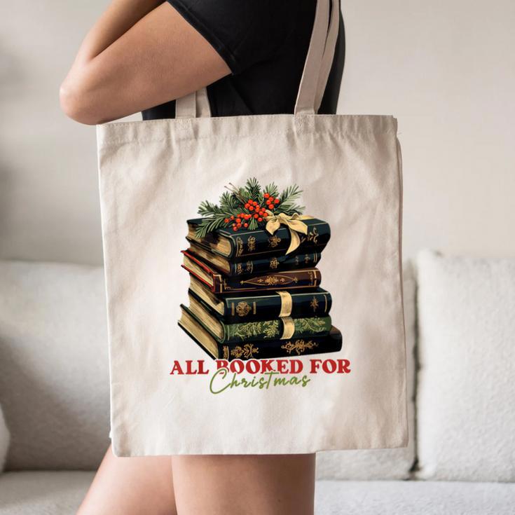 All Booked For Christmas Christmas Book Tree For Teacher For Men Women Kids Canvas Tote Bag, novelty gifts, funny gifts
