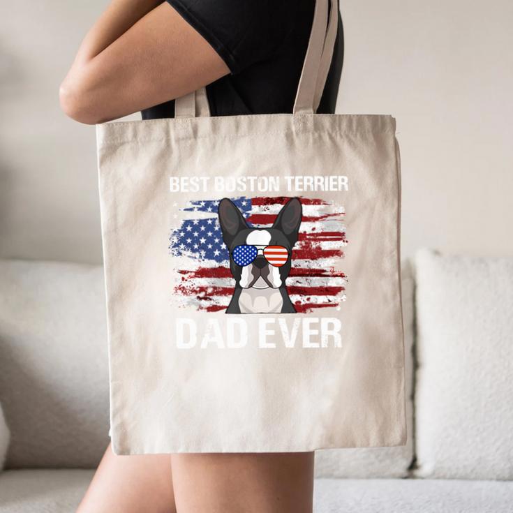 Boston Terrier Dad American Flag 4th Of July Dog Fathers Day Canvas Tote Bag, novelty gifts, funny gifts