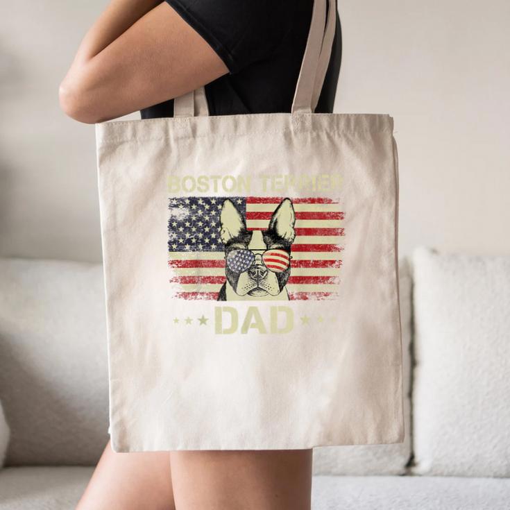 Boston Terrier Dad Dog Lovers American Flag 4th Of July For Women Men Canvas Tote Bag, novelty gifts, funny gifts