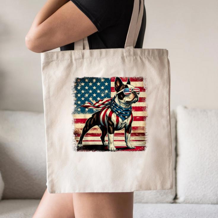 Boston Terrier Dog 4th Of July USA American Flag Patriotic Canvas Tote Bag, novelty gifts, funny gifts