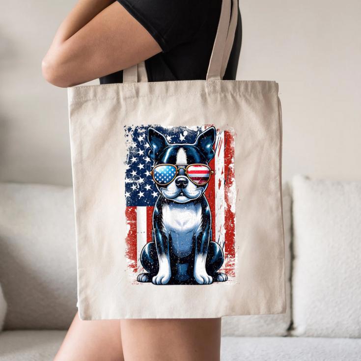 Boston Terrier Dog American USA US Flag Pets Vintage Outfit Canvas Tote Bag, novelty gifts, funny gifts