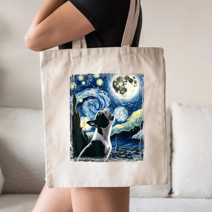 Boston Terrier Dog Art Van Gogh Starry Night Boston Terrier Canvas Tote Bag, novelty gifts, funny gifts