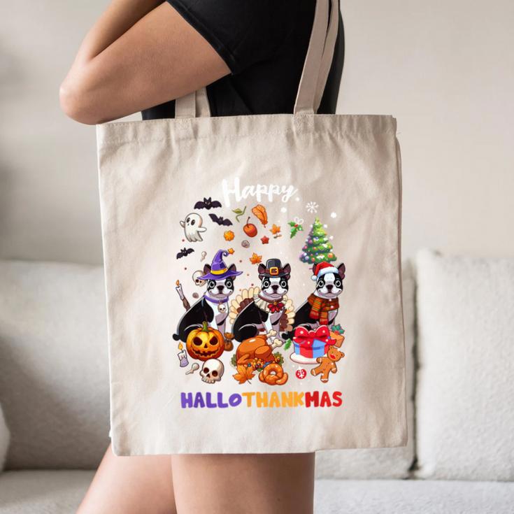 Boston Terrier Dog Christmas Happy Hallothankmas Halloween For Men Women Kids Canvas Tote Bag, novelty gifts, funny gifts