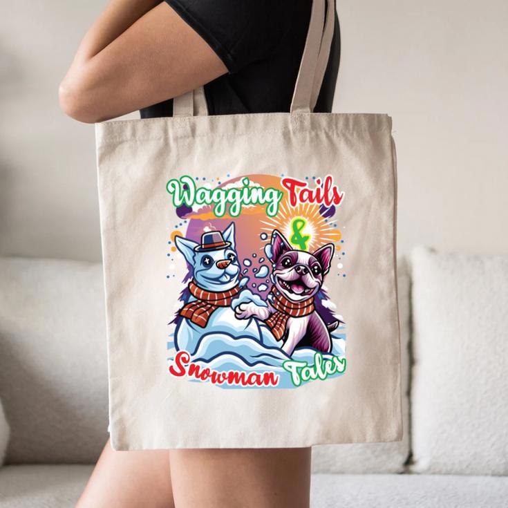 Boston Terrier Dog Christmas Snowman Winter Snow Canvas Tote Bag, novelty gifts, funny gifts
