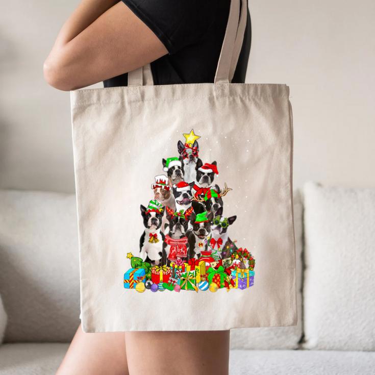 Boston Terrier Dog Christmas Tree Lights Xmas Pajama For Men Women Kids Canvas Tote Bag, novelty gifts, funny gifts