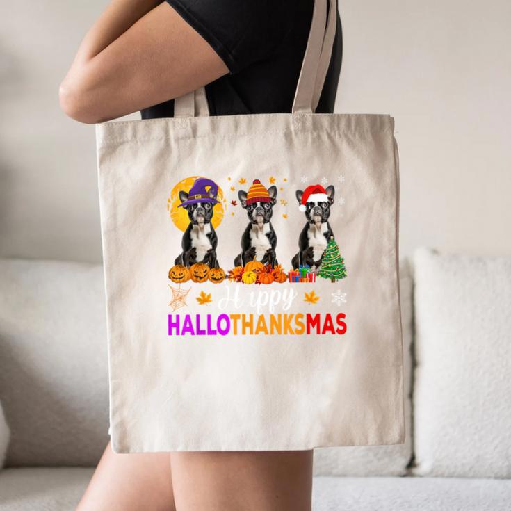 Boston Terrier Dog Halloween Christmas Hallothanksmas Men Women Kids Canvas Tote Bag, novelty gifts, funny gifts