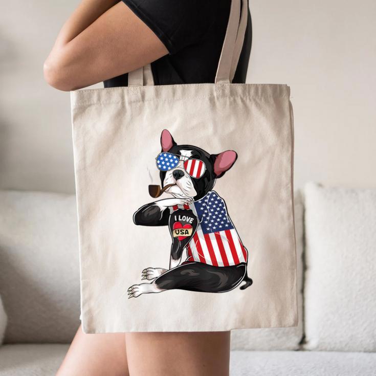 Boston Terrier Dog Merica 4th Of July Usa American Flag Men Canvas Tote Bag, novelty gifts, funny gifts