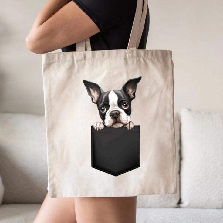 Boston Terrier Dog Puppy Dog In Pocket Cute Pet Lover Canvas Tote Bag, novelty gifts, funny gifts