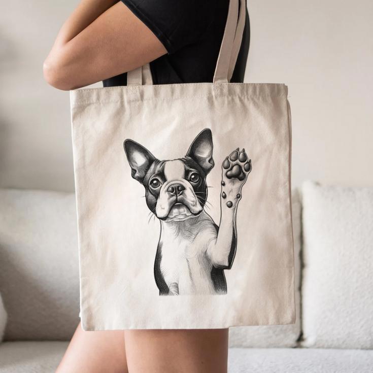 Boston Terrier Dog Raising Paw Idea Men Women Canvas Tote Bag, novelty gifts, funny gifts
