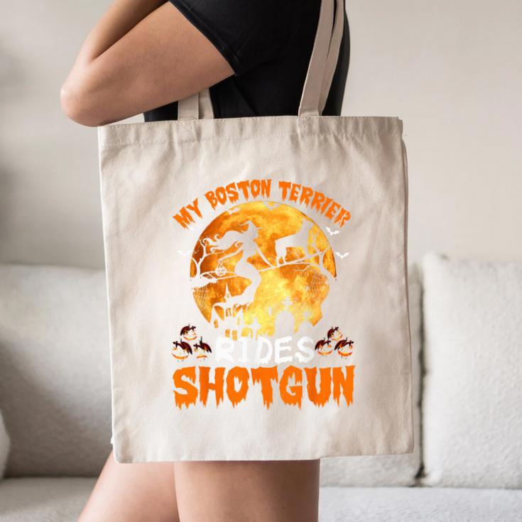 My Boston Terrier Dog Rides Shotgun Witch Halloween Men Women Canvas Tote Bag, novelty gifts, funny gifts