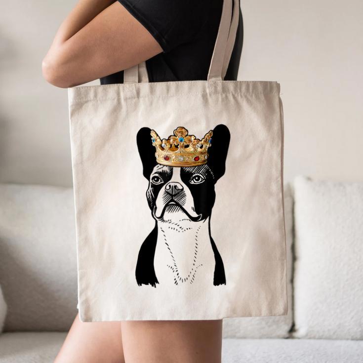 Boston Terrier Dog Wearing Crown For Men Women Girls Kids Canvas Tote Bag, novelty gifts, funny gifts