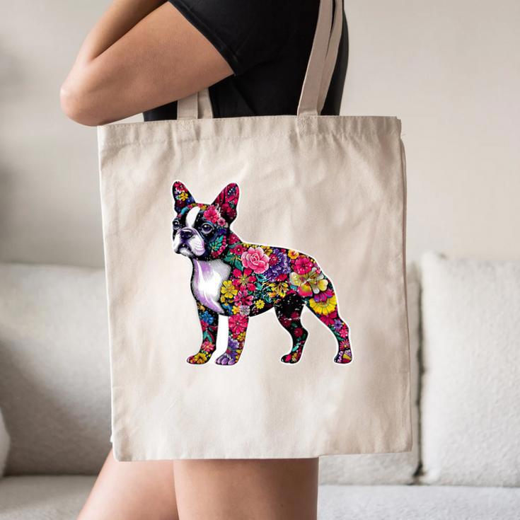 Boston Terrier Floral Dog Lover Vintage Distressed For Men Women Kids Canvas Tote Bag, novelty gifts, funny gifts