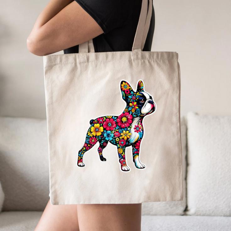 Boston Terrier Floral Vintage Dog Mom Distressed Men Women Kids Canvas Tote Bag, novelty gifts, funny gifts