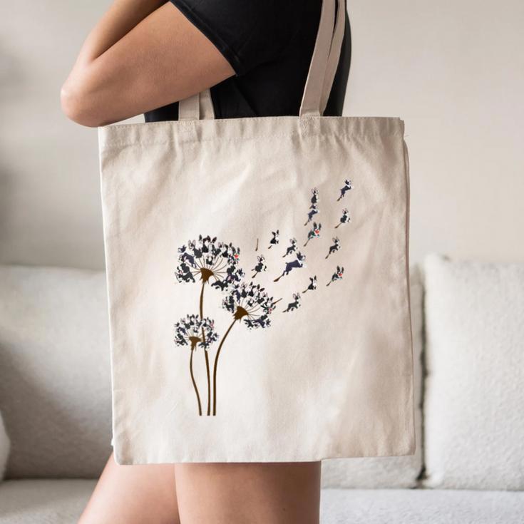 Boston Terrier Flower Fly Dandelion Dog Lover Dog Dad Canvas Tote Bag, novelty gifts, funny gifts