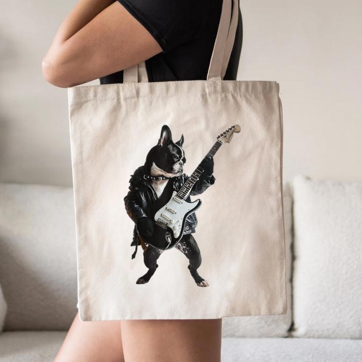 Boston Terrier Guitar Canvas Tote Bag, novelty gifts, funny gifts
