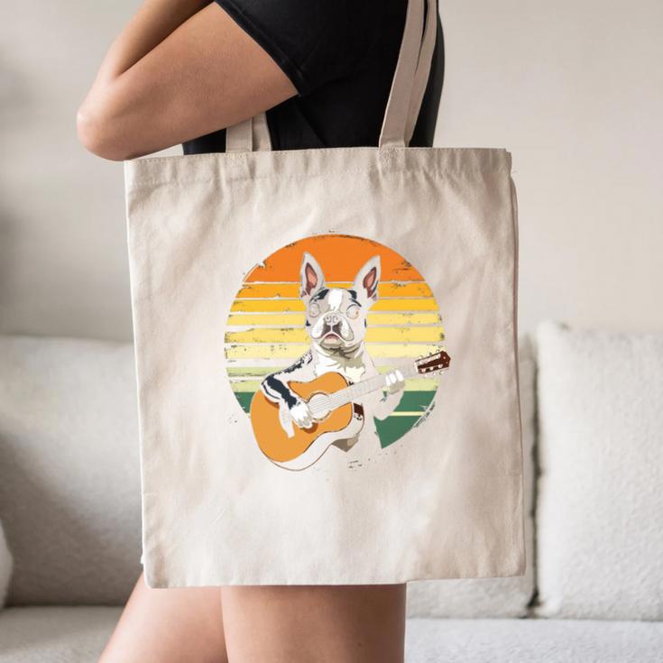 Boston Terrier Guitar Retro Canvas Tote Bag, novelty gifts, funny gifts