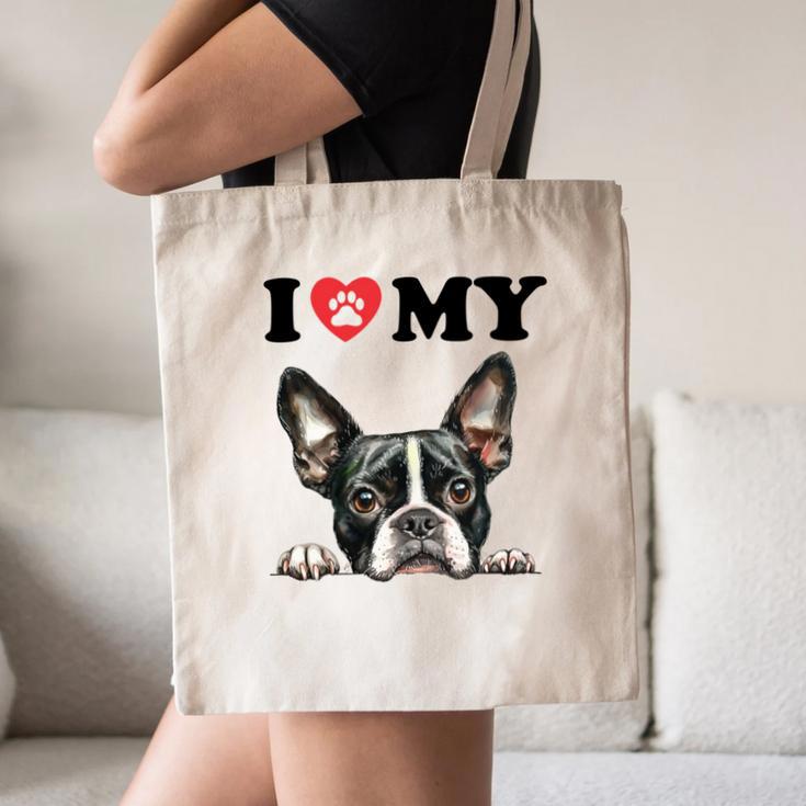 Boston Terrier I Heart My Dog Dog Lover Canvas Tote Bag, novelty gifts, funny gifts
