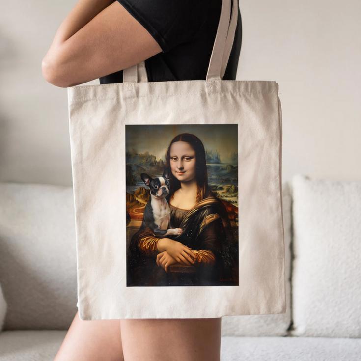 Boston Terrier Mona Lisa Painting Art Dog Mom Dad For Men Women Kids Canvas Tote Bag, novelty gifts, funny gifts