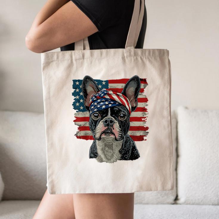 Boston Terrier Patriotic 4th Of July USA American Flag Canvas Tote Bag, novelty gifts, funny gifts