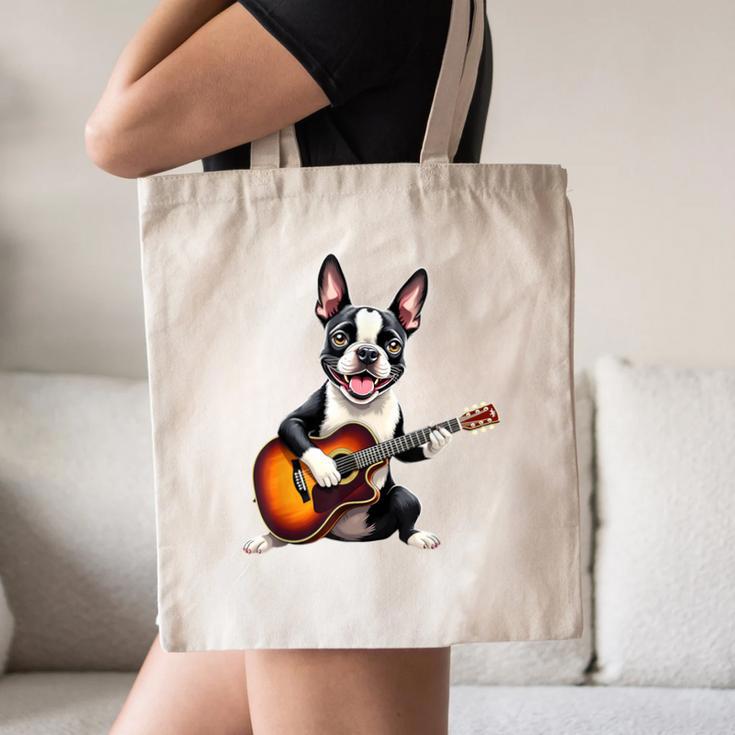 Boston Terrier Playing Guitar Boston Terrier Canvas Tote Bag, novelty gifts, funny gifts