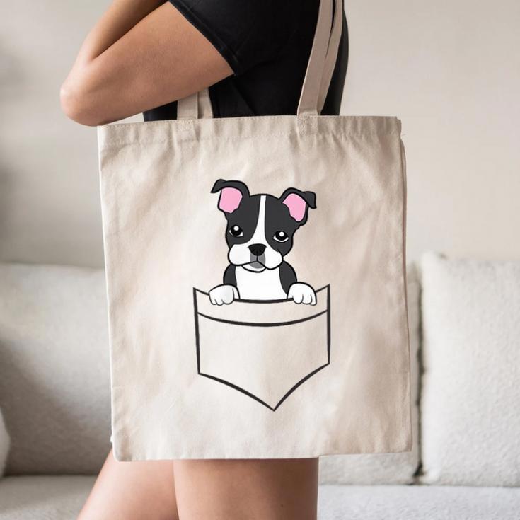 Boston Terrier In The Pocket Cute Pocket Boston Terrier Canvas Tote Bag, novelty gifts, funny gifts