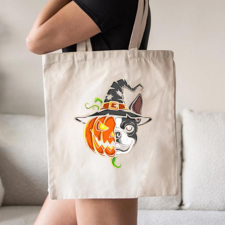 Boston Terrier Pumpkin Jack O Lantern Halloween Canvas Tote Bag, novelty gifts, funny gifts