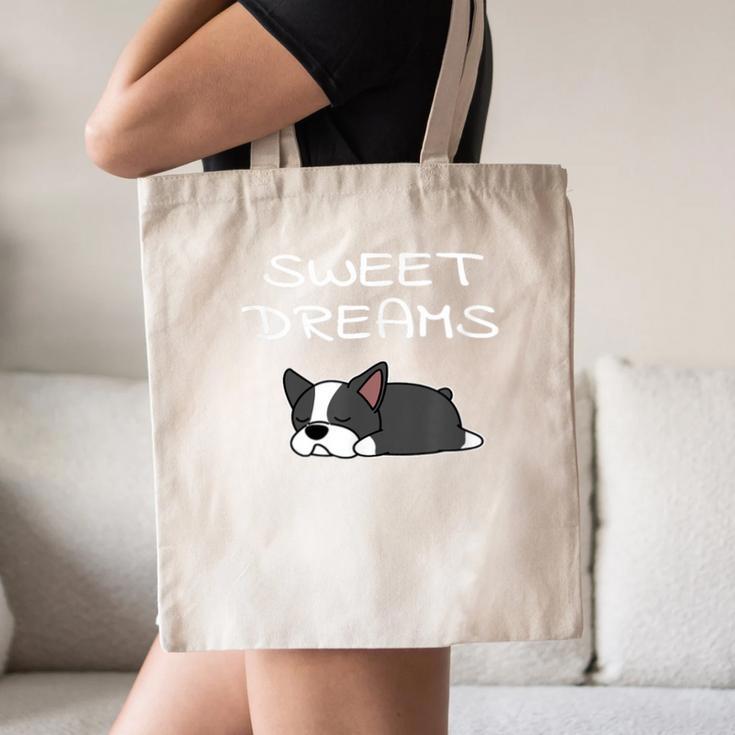 Boston Terrier Puppy Sweet Dreams Pajama For Bedtime Canvas Tote Bag, novelty gifts, funny gifts