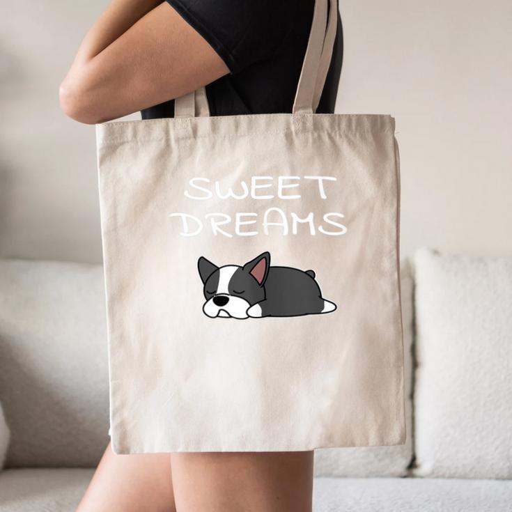 Boston Terrier Puppy Sweet Dreams Pajama For Bedtime Canvas Tote Bag, novelty gifts, funny gifts