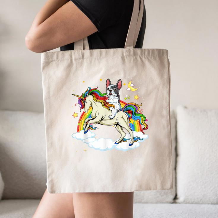 Boston Terrier Riding Unicorn Boys Girls Kids Rainbow Canvas Tote Bag, novelty gifts, funny gifts