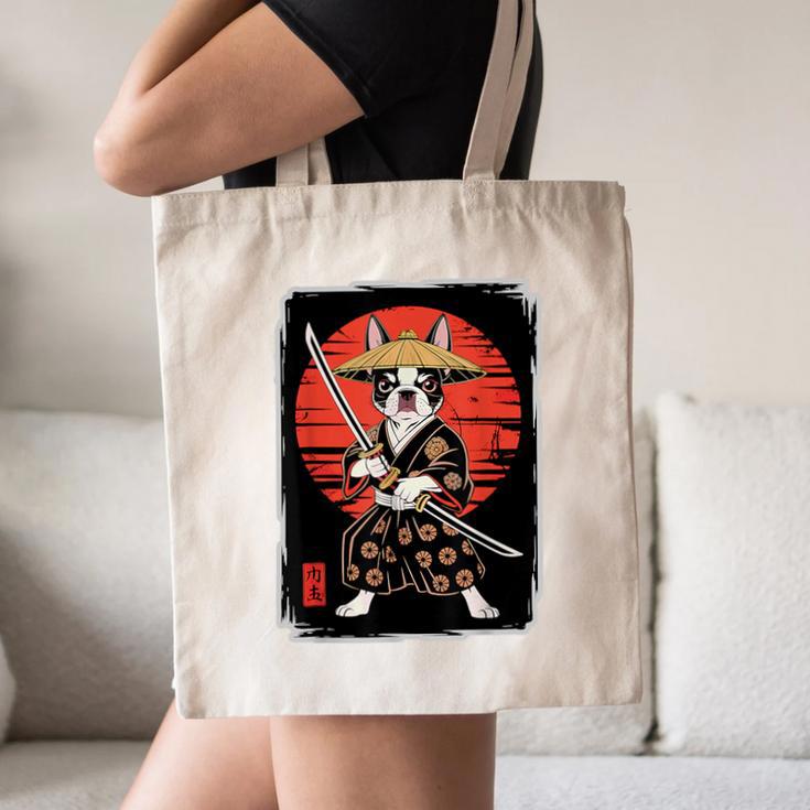 Boston Terrier Samurai Ninja Vintage Anime Japanese Ukiyo-e Canvas Tote Bag, novelty gifts, funny gifts