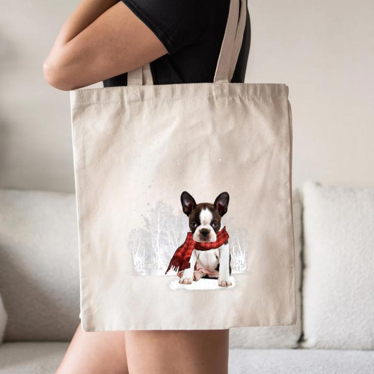 Boston Terrier In The Snow Merry Christmas Winter Canvas Tote Bag, novelty gifts, funny gifts