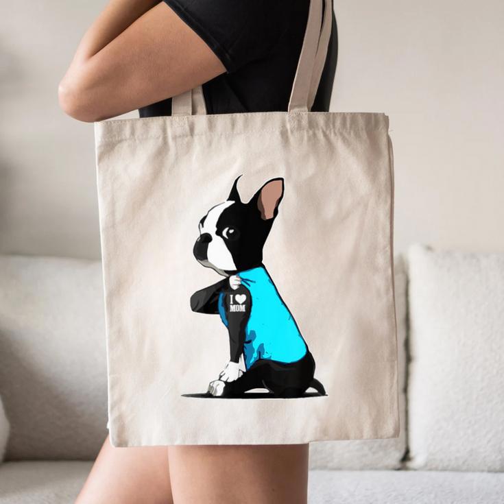 Boston Terrier Tattoos I Love Mom Canvas Tote Bag, novelty gifts, funny gifts